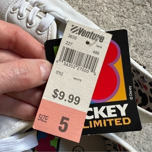 Mickey Unlimited:Deadstock White Canvas Mickey Embroidered Lace Up Sneakers SZ 5 - Picture 12 of 14